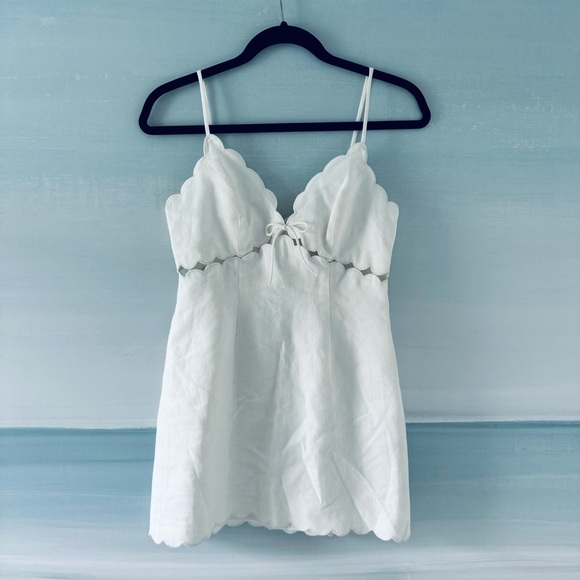 NWT $380 LoveShackFancy Sydow White Scalloped Linen Mini Dress Sz 2 - Picture 8 of 16